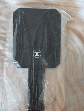 CHANEL Black Handheld Mirror with White CC Emblem. New In Box